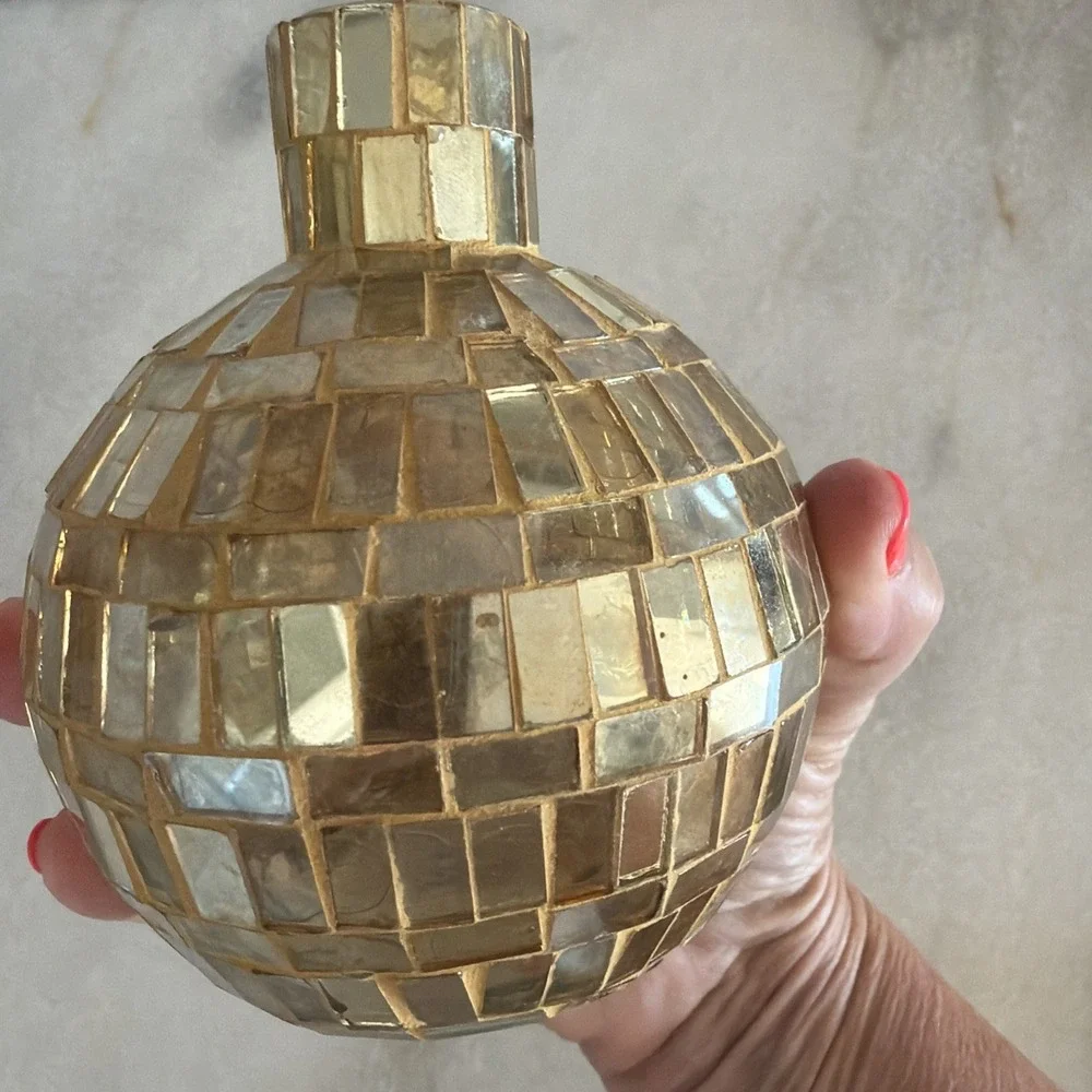 Vintage Amber Gold Mosaic Glass Bud Vase GW993
